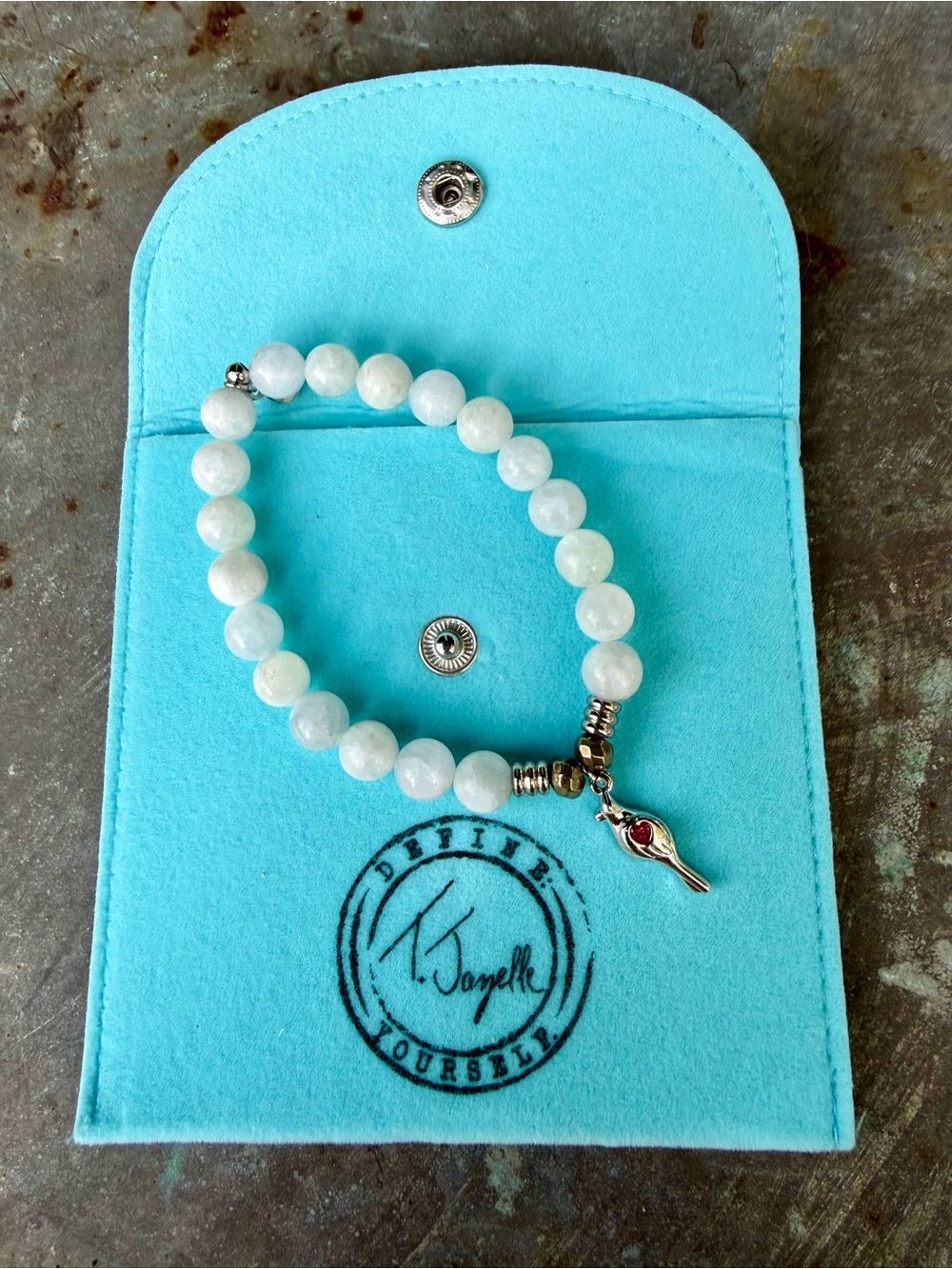 T Jazelle White Beaded Bracelet with Cardinal Sterling Silver Charm